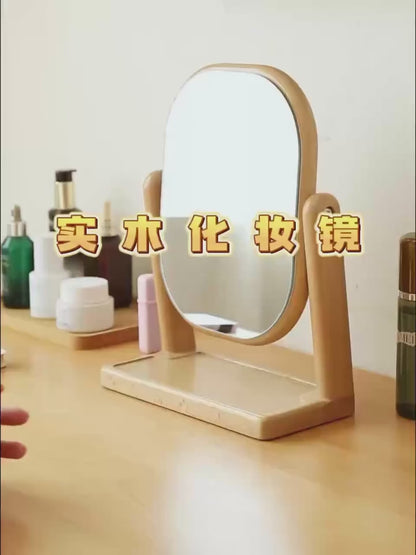 天然木 卓上ミラー 木製フレーム 化粧鏡 スタンドミラー